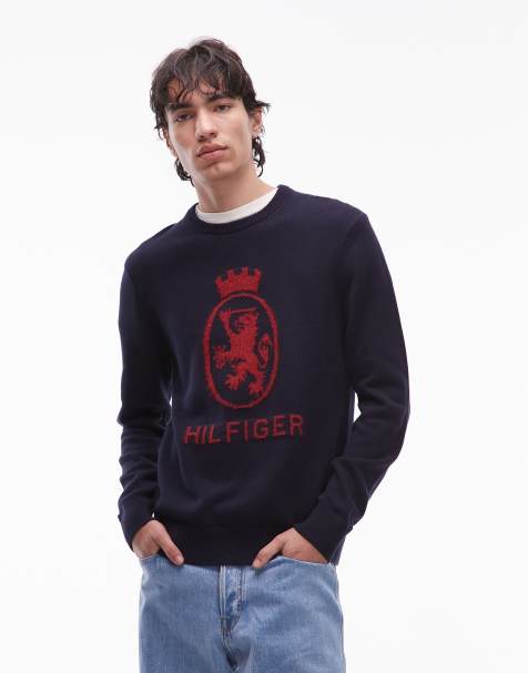 Tommy Hilfiger crest jumper in navy and red - view 1