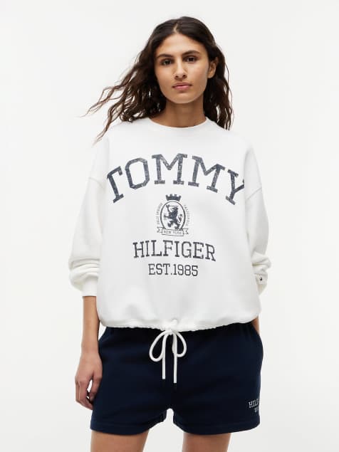 Tommy Hilfiger Crest logo drawstring hem relaxed sweatshirt in white - view 1