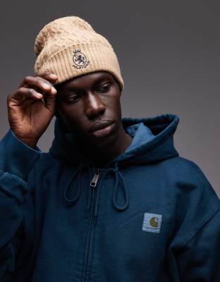 Tommy Hilfiger Crest Logo Knit Beanie In Brown