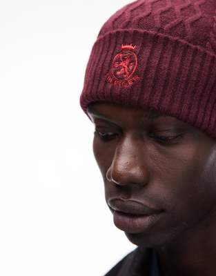 Tommy Hilfiger Crest Logo Knit Beanie In Red
