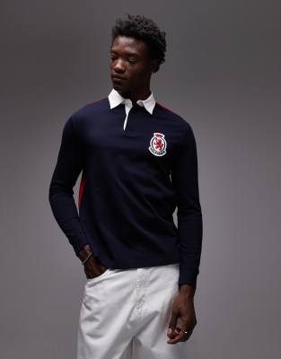 Tommy Hilfiger Crest Logo Long Sleeve Rugby Polo Shirt In Black