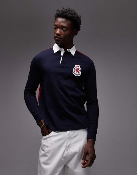Tommy Hilfiger crest logo long sleeve rugby polo shirt in navy - view 1