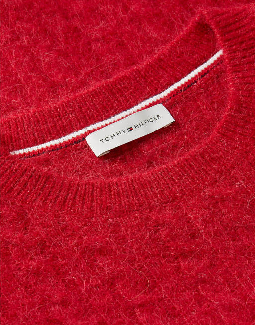 Tommy Hilfiger Crest pull en maille torsadée en mélange laine d’alpaga rouge moyen, 7 de 7