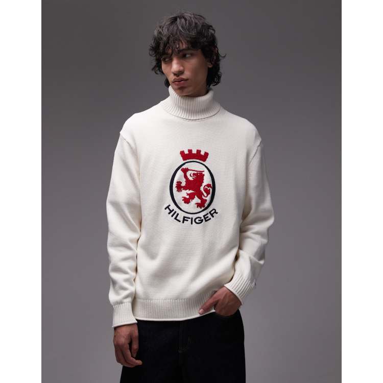 Tommy Hilfiger crest roll neck sweater in white | ASOS