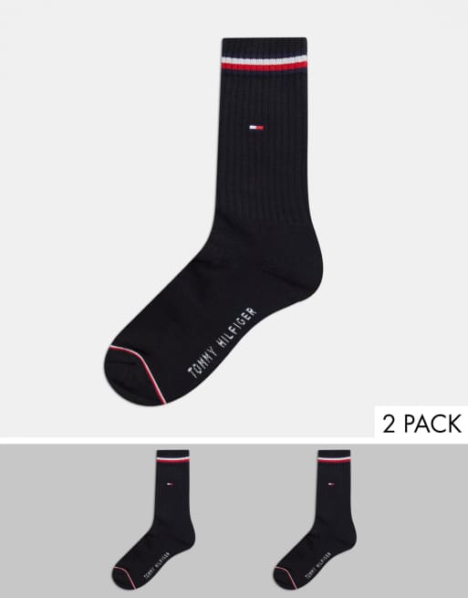 Tommy Hilfiger crew 2 pack socks in black