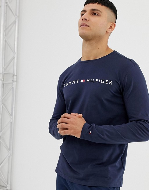 Tommy Hilfiger crew neck long sleeve t-shirt with chest logo in navy | ASOS