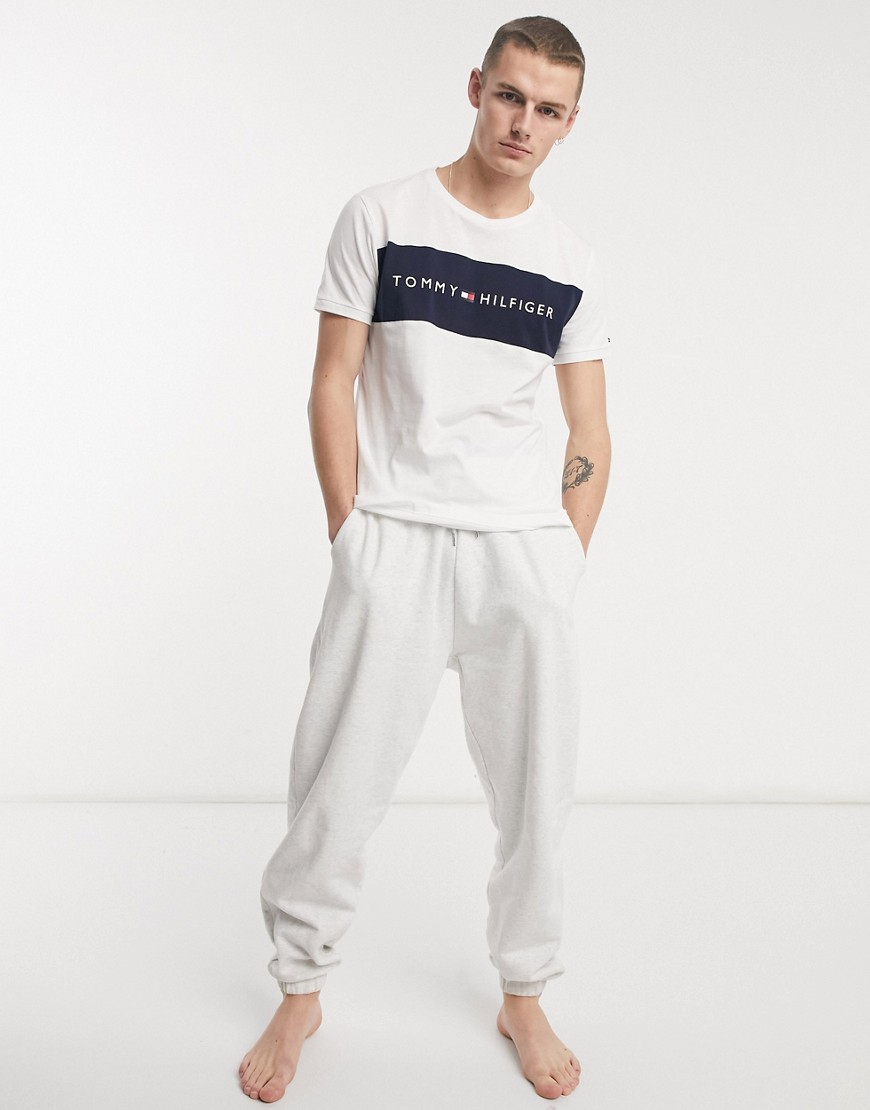 Tommy Hilfiger crew neck lounge t-shirt with contrast chest panel and logo in white
