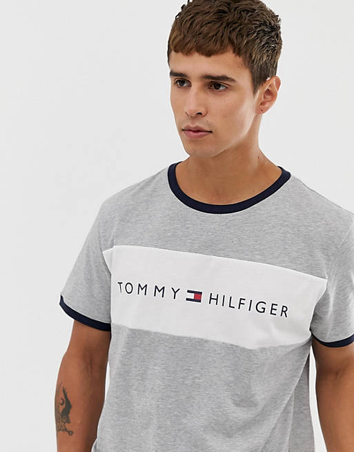 Tommy Hilfiger crew neck lounge t-shirt with contrast chest panel logo ...