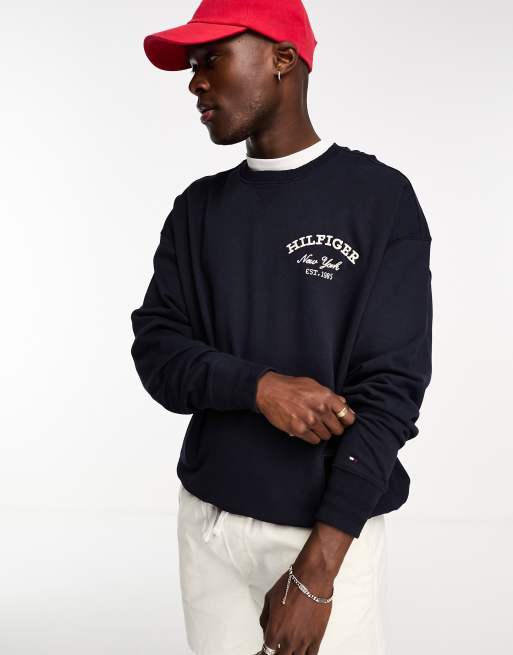 Tommy Hilfiger crew neck prep sweatshirt in blue
