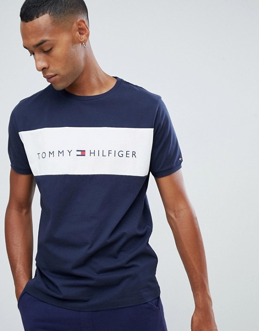 Tommy Hilfiger crew neck t-shirt with contrast chest panel logo in navy ...