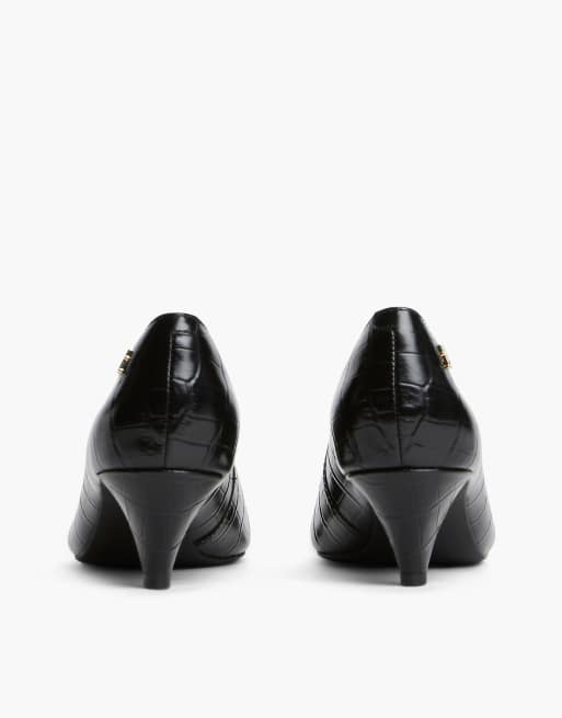 Tommy Hilfiger Croco embossed leather pointed toe heels in black, 4 of 7