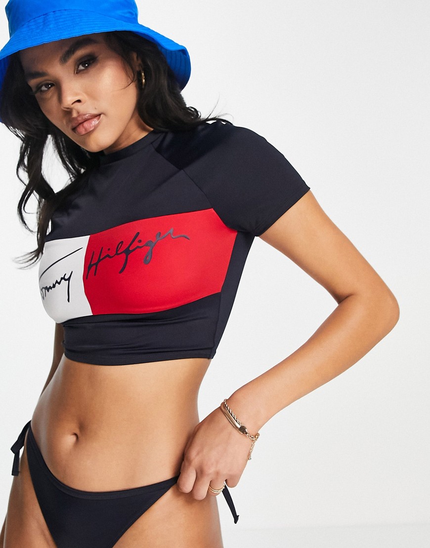 Tommy Hilfiger cropped rashguard top in multi