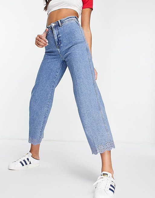 Tommy Hilfiger cropped wide leg jeans with pretty hem detail in mid ...