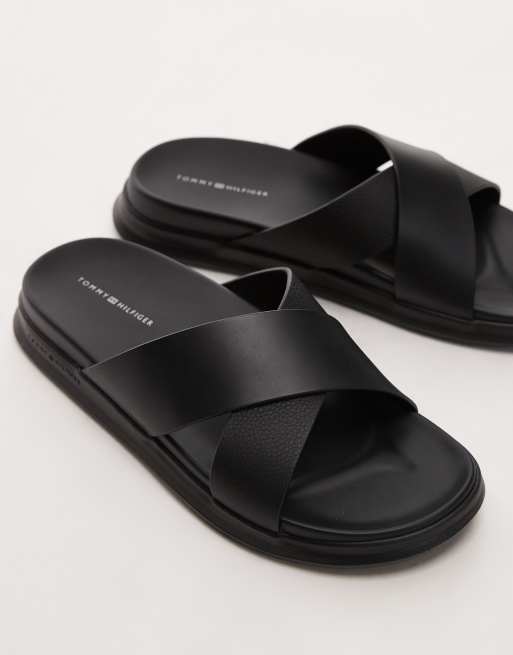 TOMMY HILFIGER • Men’s Strappy Sandals • Black • Size 9 NWT ?✨ Leather Cross-Strap Sandal | Tommy Hilfiger main image 3