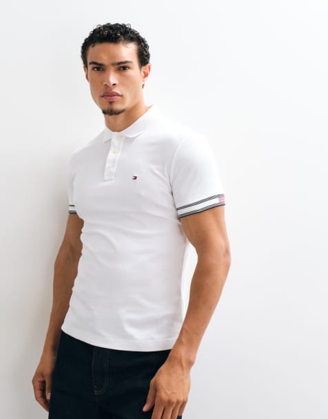 Tommy Hilfiger cuffed regular fit polo shirt in white