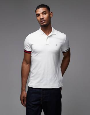 Tommy Hilfiger cuffed slim fit polo shirt in white