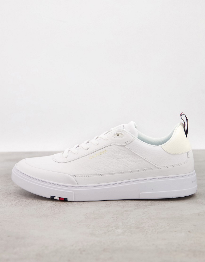 Tommy Hilfiger cupsole leather sneakers with logo in white suede