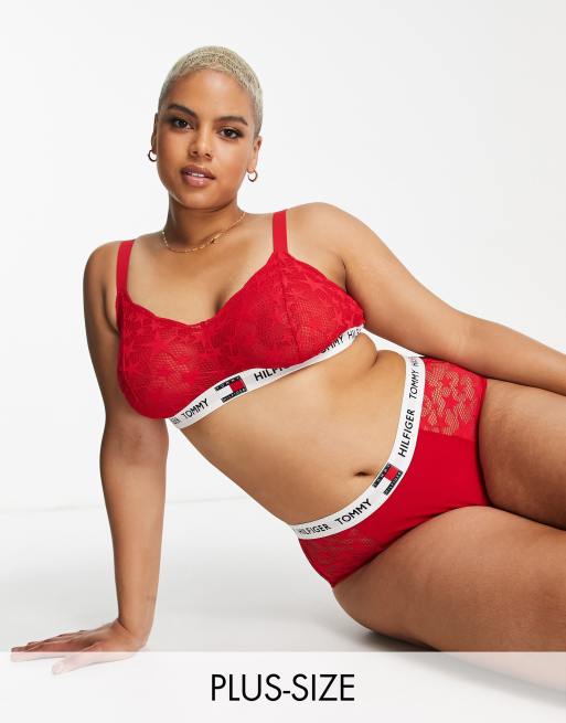 Tommy Hilfiger Curve – 85 Star – Czerwona koronkowa braletka bez podszewki z trójkątnymi miseczkami z mieszanki nylonu