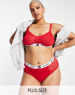 Tommy Hilfiger Curve 85 Star Lace nylon blend high waist brief in red - RED