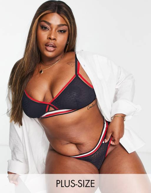 Tommy Hilfiger Curve - Brassière triangle à motif étoiles en tulle transparent et nylon mélangé - Bleu marine - NAVY