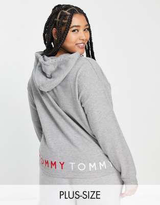 Tommy Hilfiger Curve Embroidered Lounge Hoodie In Medium Gray Heather