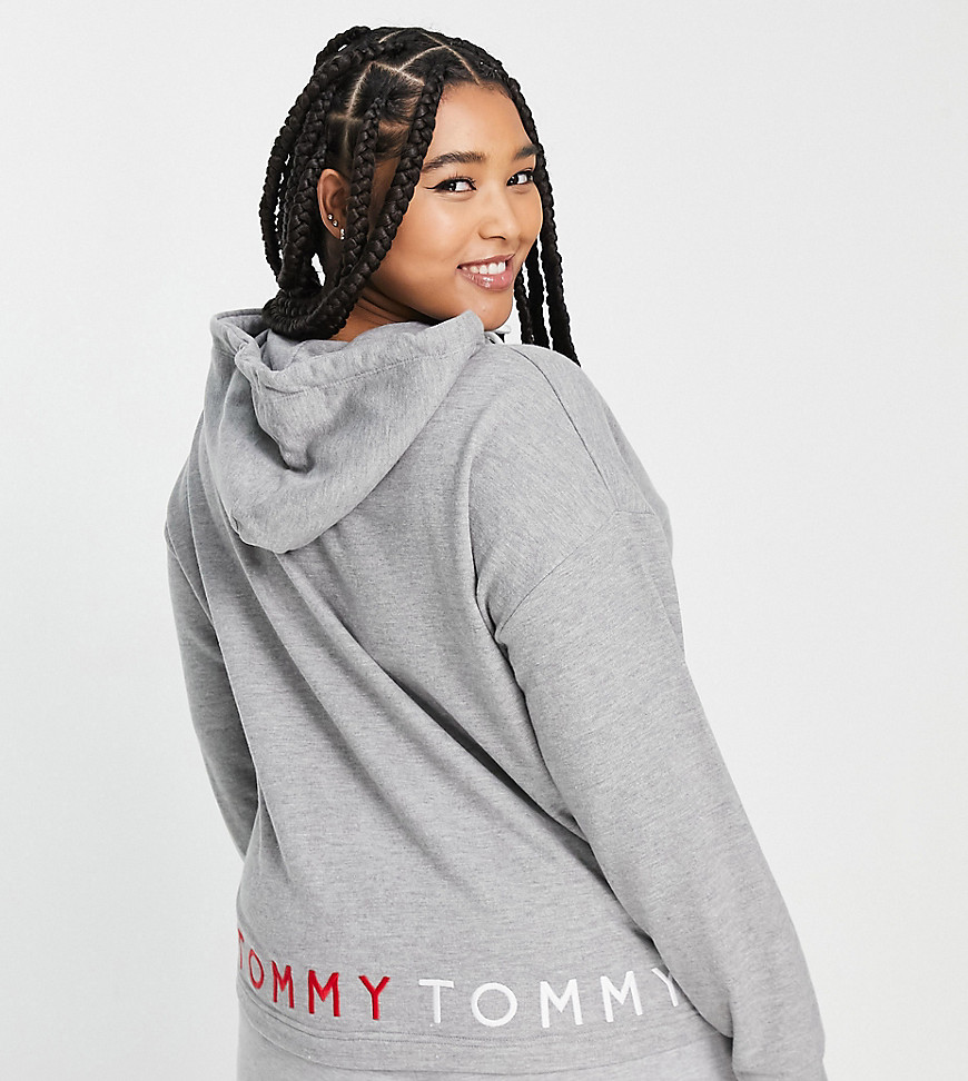 Tommy Hilfiger Curve Embroidered Lounge Hoodie In Medium Gray Heather