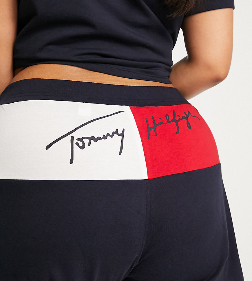 Tommy Hilfiger Curve logo high waist beach shorts in navy - part of a set-Multi