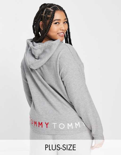 Tommy Hilfiger - Curve - Lounge hoodie met geborduurd logo in gemêleerd medium grijs