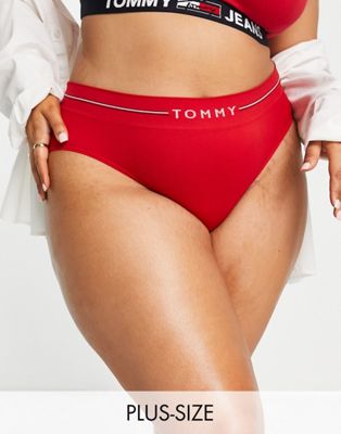 Tommy Hilfiger Curve Seamless logo thong in red - ASOS Price Checker
