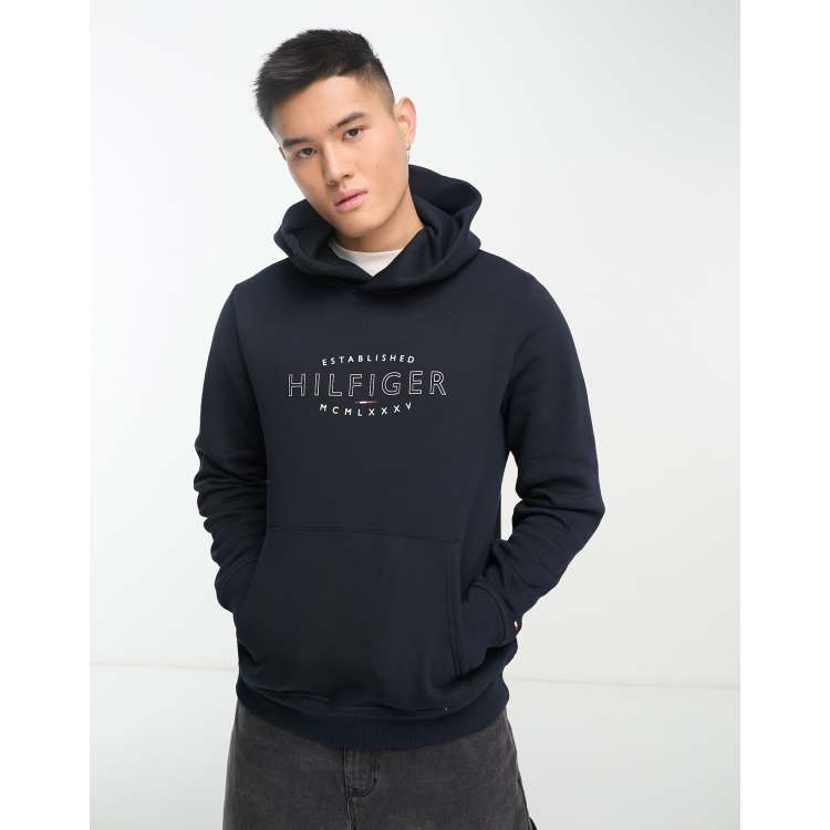 Tommy Hilfiger curved logo hoodie in navy | ASOS