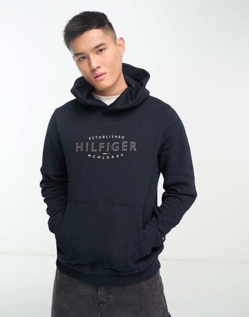 Tommy Hilfiger curved logo hoodie in navy