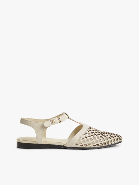 Tommy Hilfiger Cutout leather t-bar buckle sandals in beige - view 1