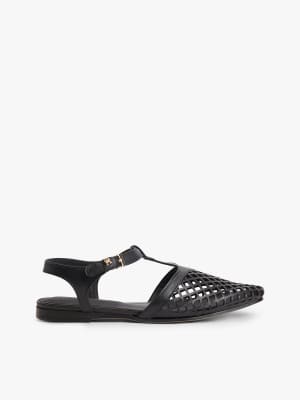  Cutout leather t-bar buckle sandals 