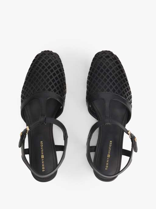 Tommy Hilfiger Cutout leather t-bar buckle sandals in black, 3 of 7
