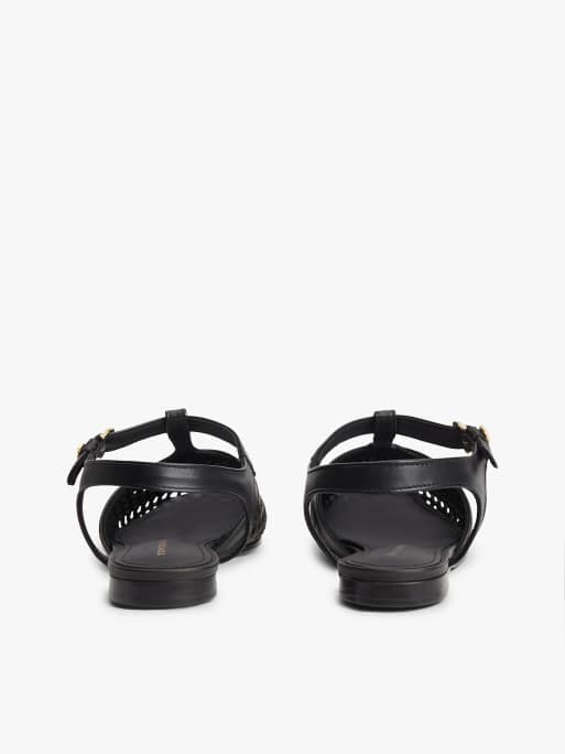 Tommy Hilfiger Cutout leather t-bar buckle sandals in black, 4 of 7