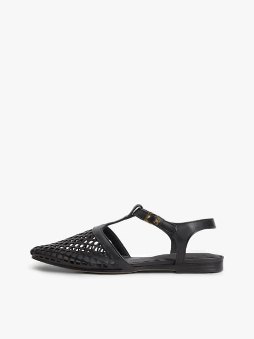 Tommy Hilfiger Cutout leather t-bar buckle sandals in black, 7 of 7