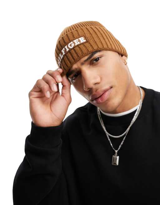 Tommy Hilfiger – Czapka beanie w brązowym odcieniu khaki z logo