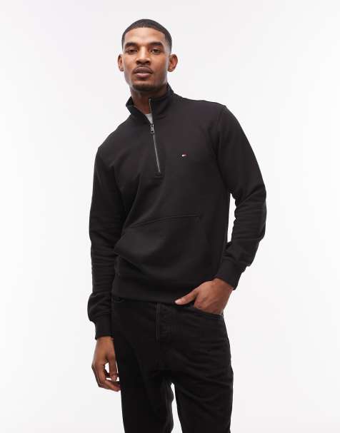 Tommy Hilfiger – Czarna bluza dresowa basic z materiału pętelkowego z zamkiem pod szyją - view 1