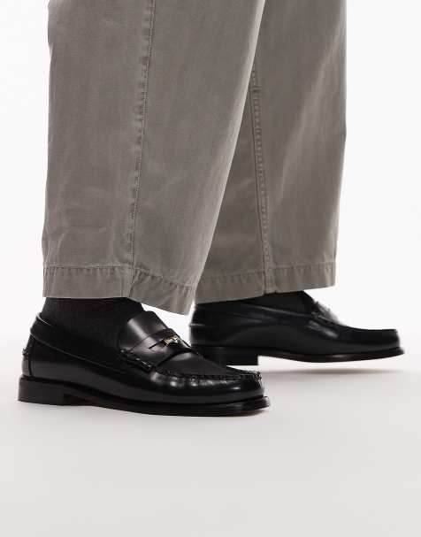 Tommy Hilfiger – Czarne skórzane lakierowane loafersy penny - view 1