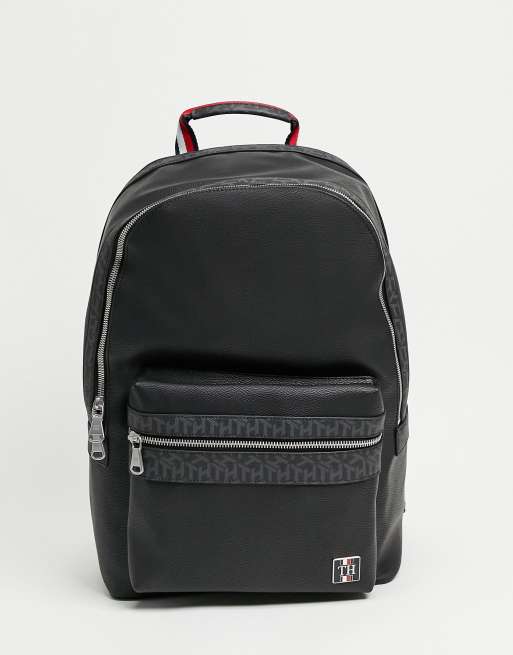 Tommy Hilfiger – Czarny plecak z imitacji skóry z logo i monogramem