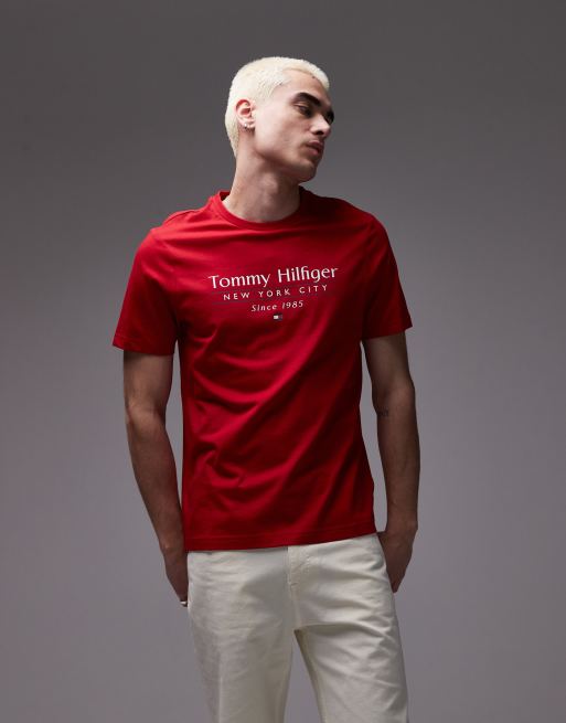 Tommy Hilfiger – Czerwony T-shirt z logo na środku, 2 z 4