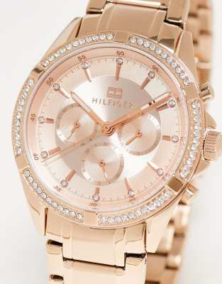 Tommy Hilfiger – Damenarmbanduhr in Roségold mit Lünette mit Schmucksteinbesatz 1782558