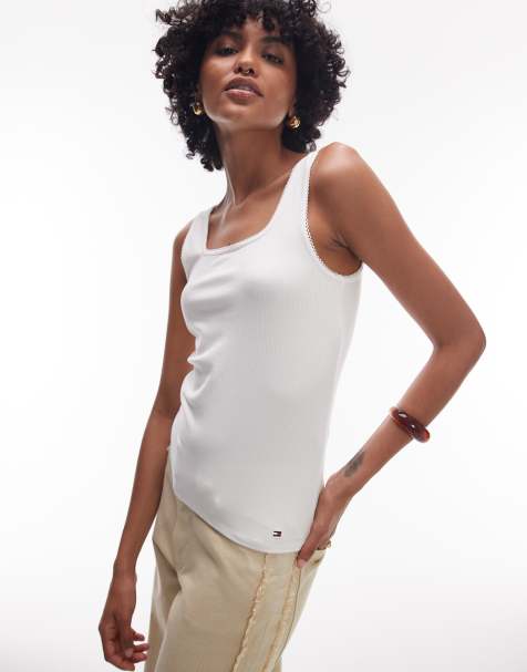 Tommy Hilfiger - Débardeur ajusté en tissu côtelé avec encolure carrée - Blanc - view 1