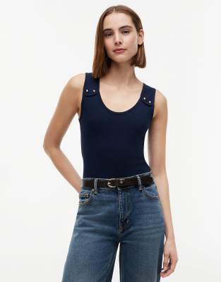 Débardeur côtelé à boutons dorés - Bleu multicolore XXS