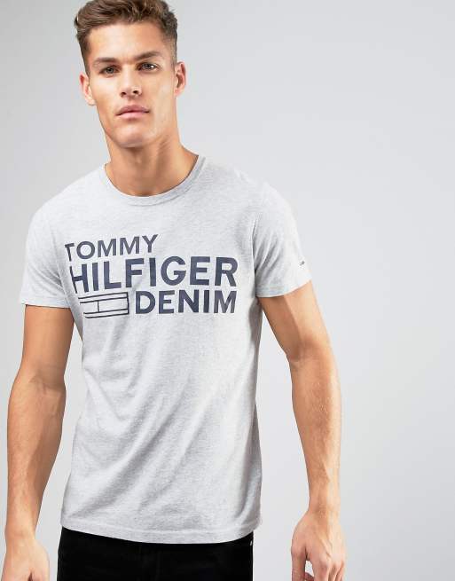 Tommy Hilfiger Denim - Gråmeleret T-shirt med stort logo