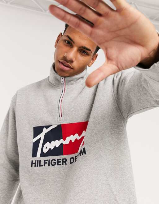 Tommy Hilfiger denim lance half zip sweatshirt in gray