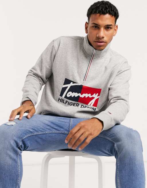 Tommy Hilfiger denim lance half zip sweatshirt in gray