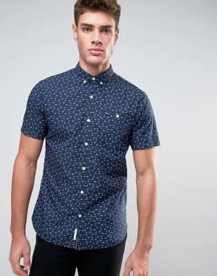 Tommy Hilfiger Denim Short Sleeve Shirt All Over Print Slim Fit in Navy