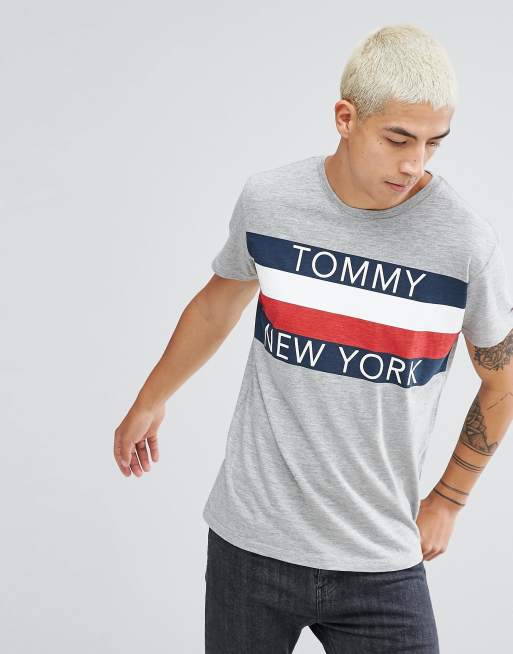 Tommy Hilfiger Denim T Shirt Icon New York Stripe in Gray Marl