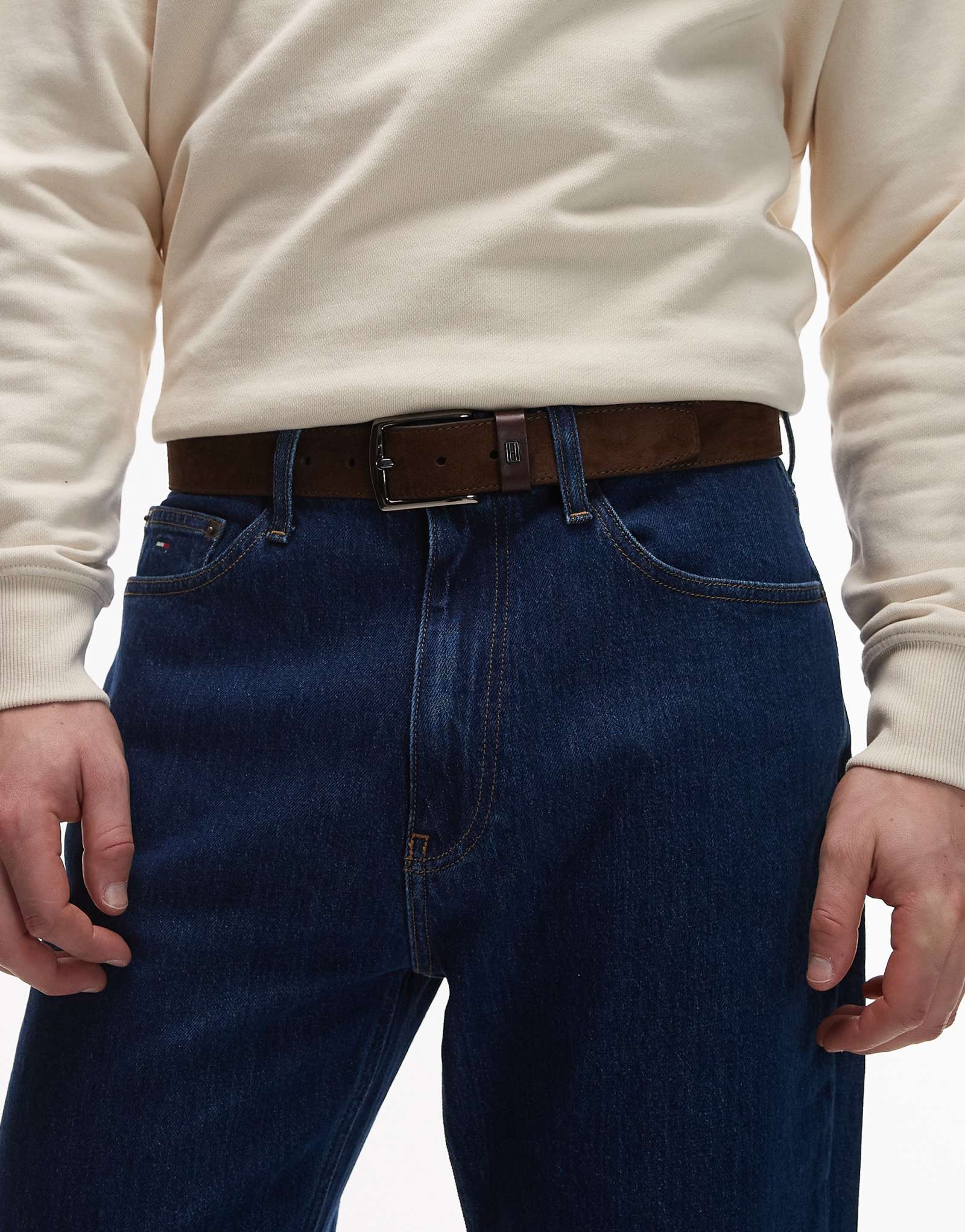 Замшевый ремень Tommy Hilfiger Denton длиной 3,5 см коричневого цвета